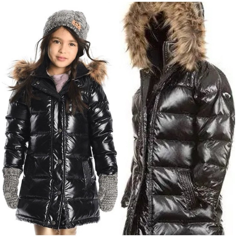 Appaman Sparkle Long Down Coat Hooded Puffer  Faux Fur Trim Parka Jacket 3T